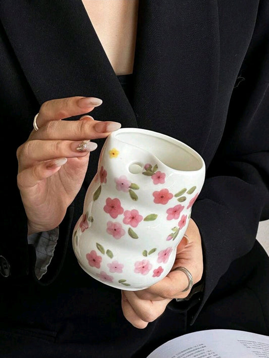 Ceramic Flower Mug With Straw 350ml