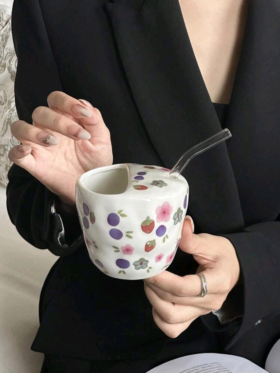 Ceramic Berry Mug With Straw 320ml