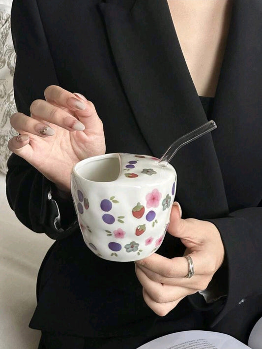 Ceramic Berry Mug With Straw 320ml