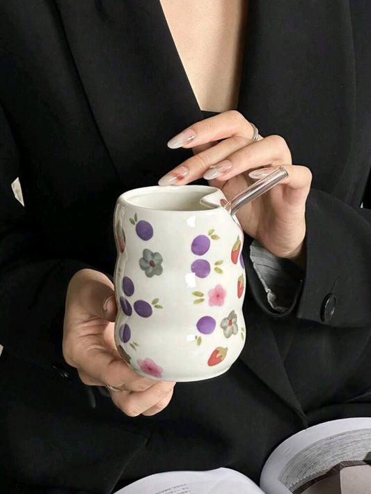 Ceramic Berry Mug With Straw 350ml